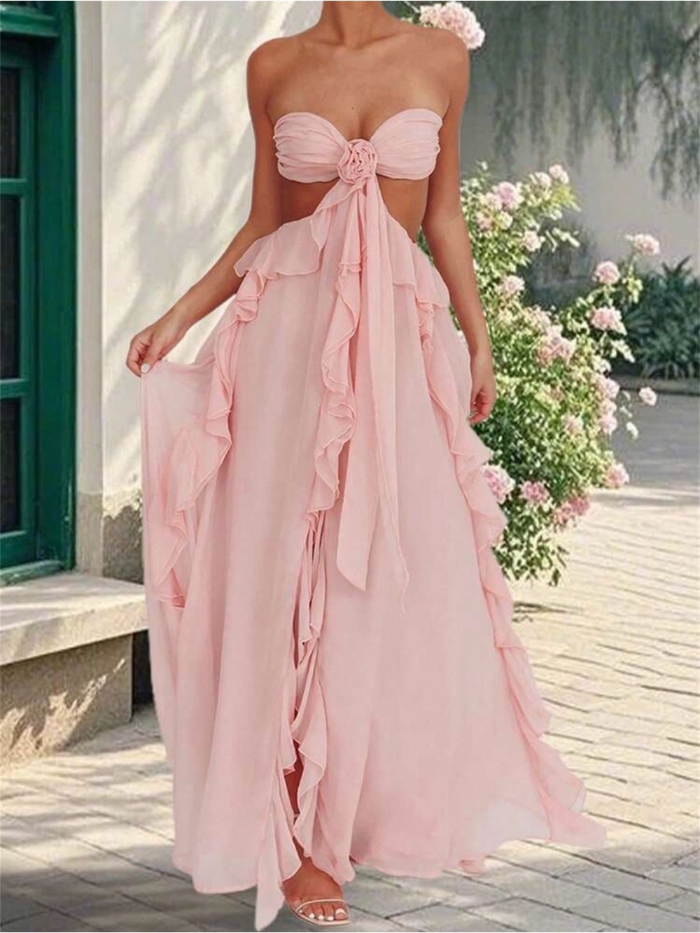 Pink Ruffle Cut-out Dress